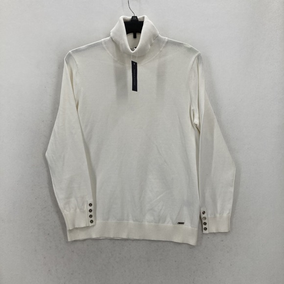 Tommy Hilfiger Sweaters - Tommy Hilfiger Sweater Womens XL Ivory Turtleneck‎ Button Cuff Pullover Knit NWT